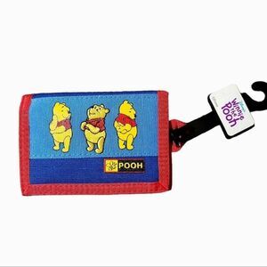 Disney Winnie The Pooh Canvas‎ Tri-Fold Blue & Red Wallet Fastener